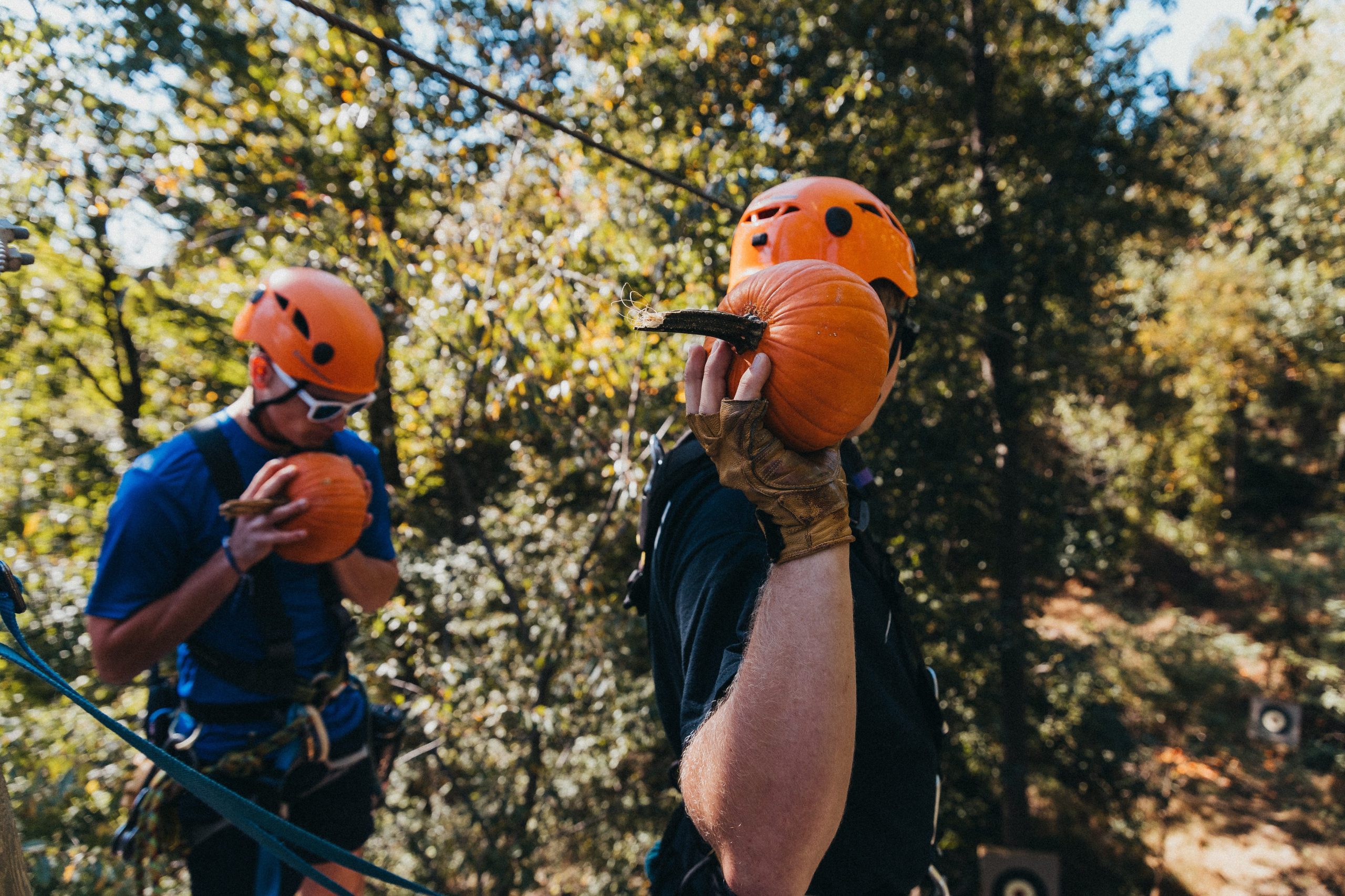 Outdoor Zipline Games, Like Smashing Pumpkins While Ziplining Is Another Example Of Outdoor Fall Activities Offered At Refreshing Mountain | Refreshing Mountain